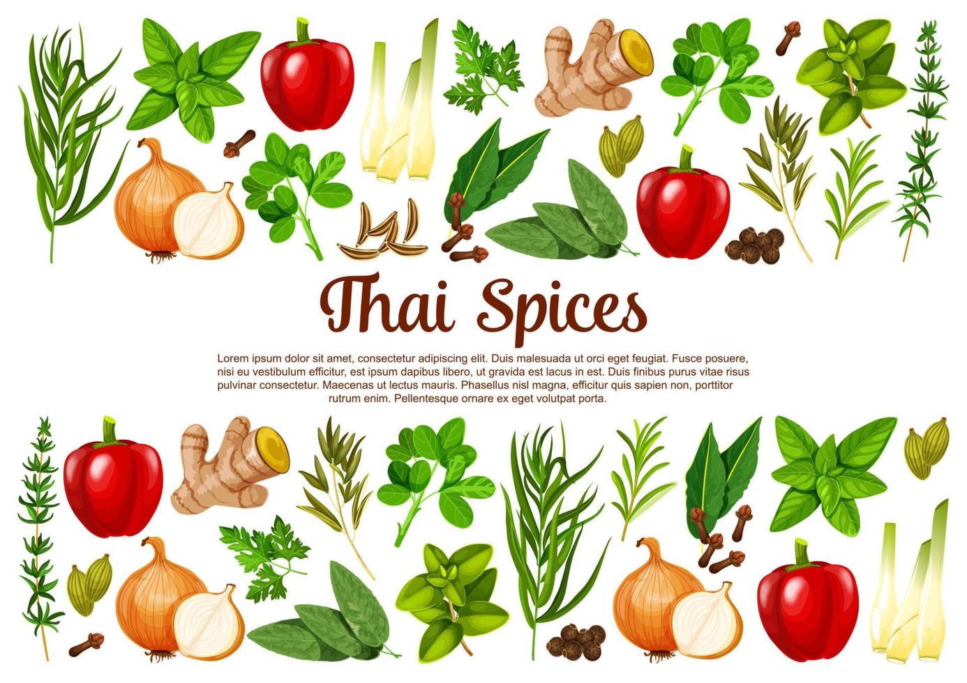 Thai spices, herbs, seasonings vector ingredients