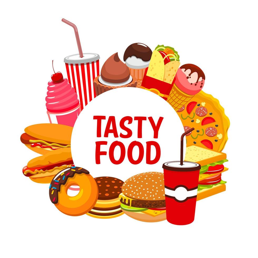 Street food meals and snacks, fastfood menu vector