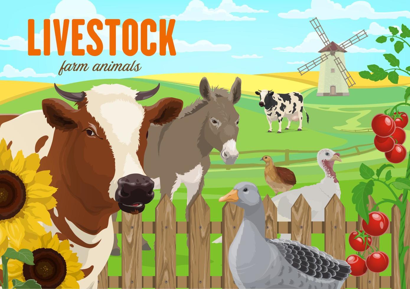 Farm animals, cattle and poultry vector