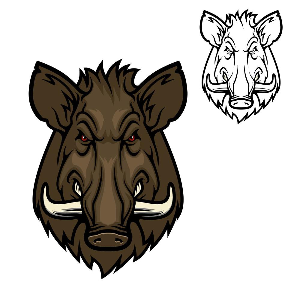 Hunter club mascot icon, wild boar hog animal vector