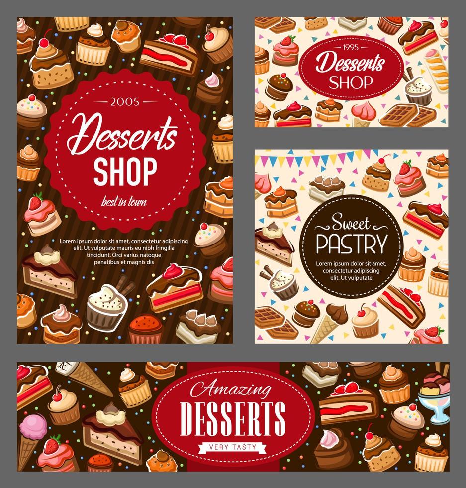 Pastry desserts and sweet bakery food vector