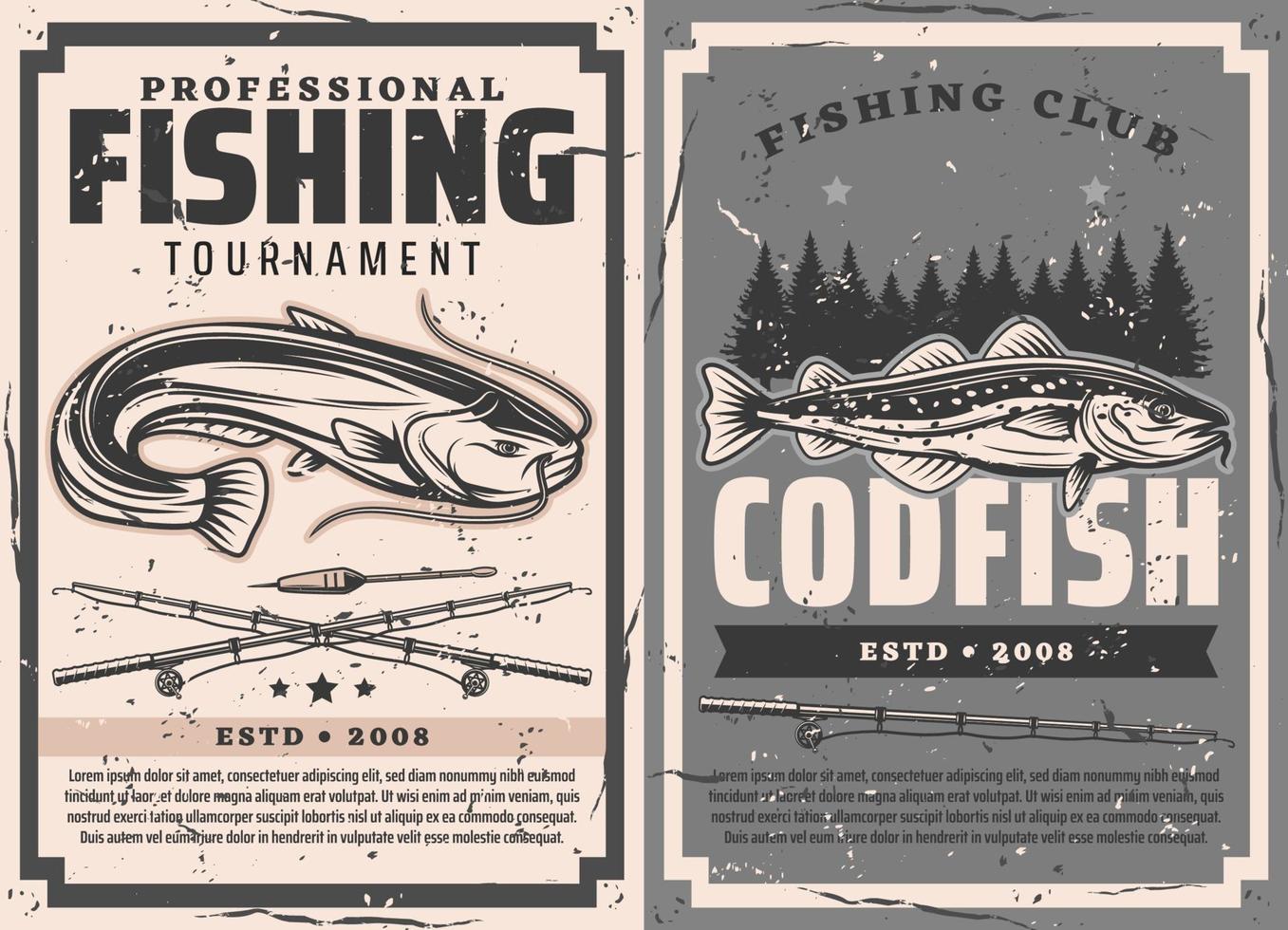 Fishing sport rods, catfish and cod fish 16545472 Vector Art at