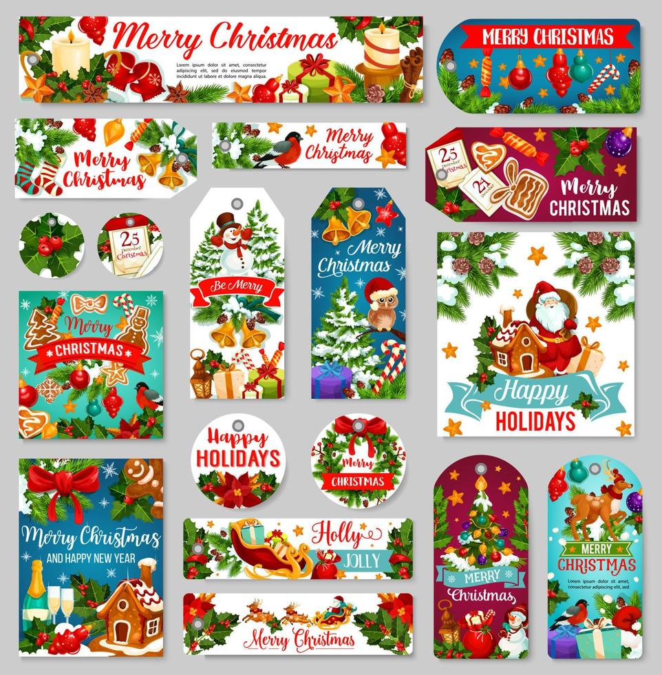 Christmas tags or label of winter holiday gifts vector