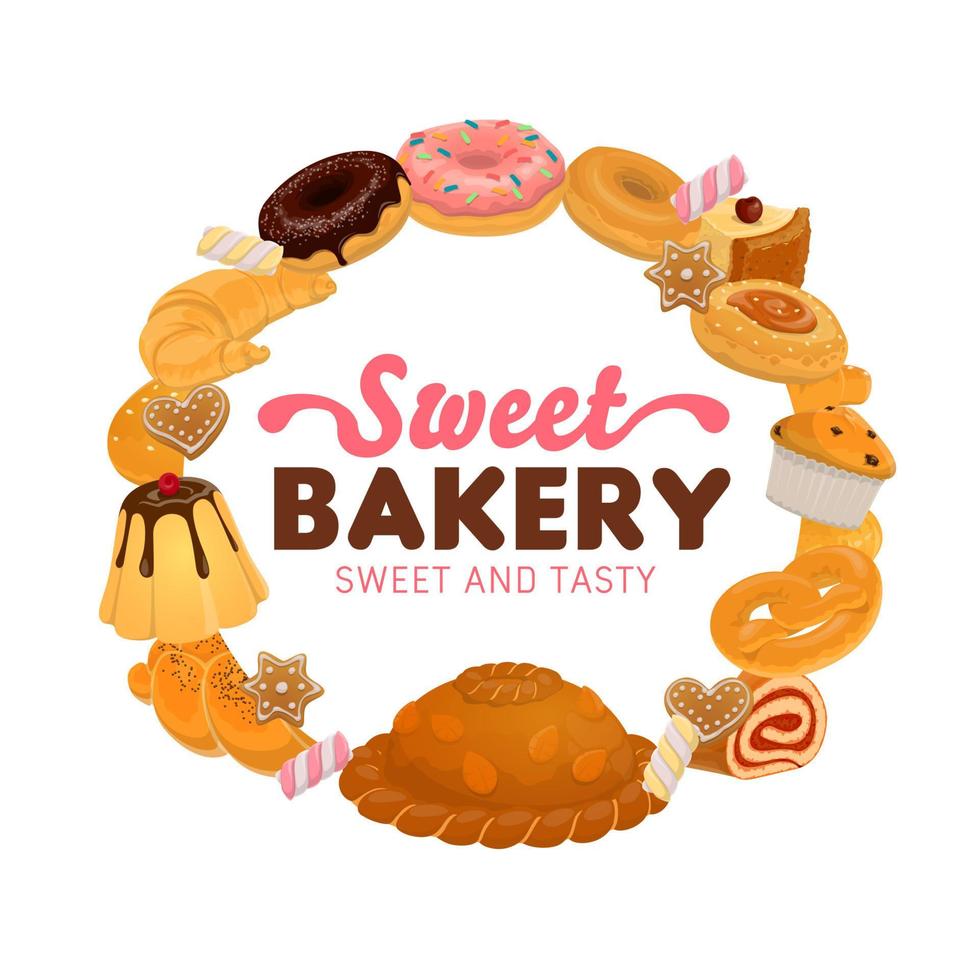 Sweet food, desserts and cakes. Bakery and pastry vector