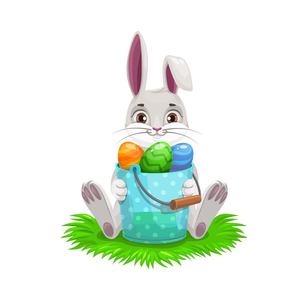 conejito de pascua o conejo con cubo de búsqueda de huevos vector