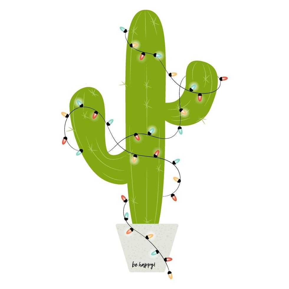 new year cactus and garland vector