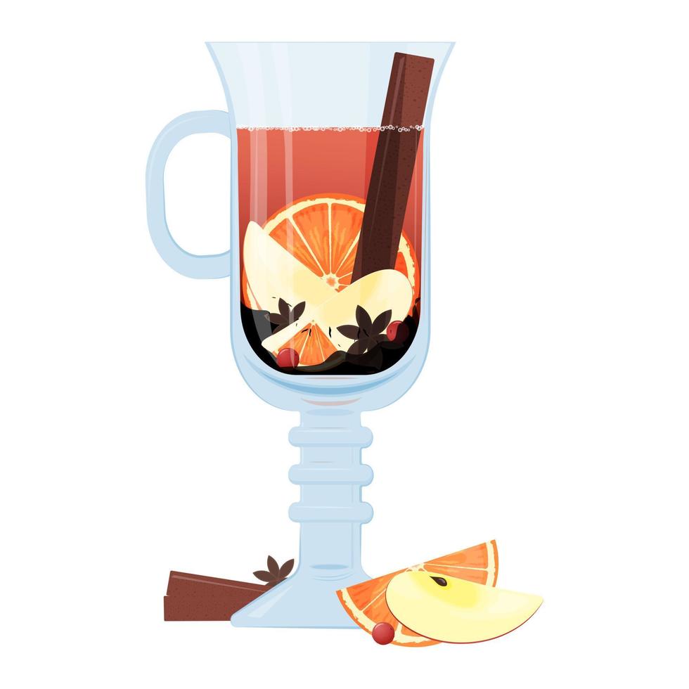 Mulled wine with fruit in a glass vector