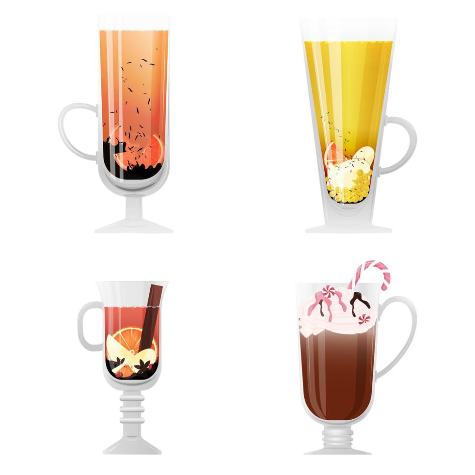 Set of hot drinks in glasses vector
