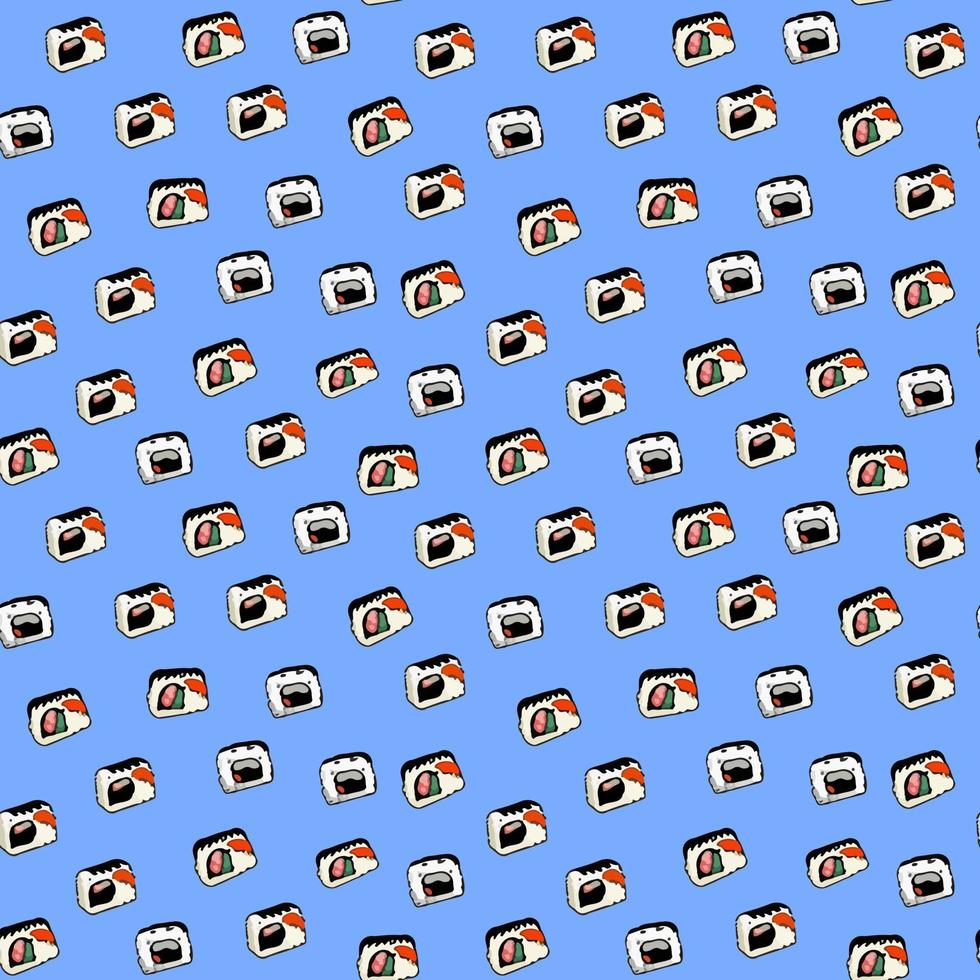 Vector sushi menu template with Philadelphia roll, California roll, Sake nigiri, Tamago nigiri isolated. Japanese food. Menu design. Seamless pattern with sushi
