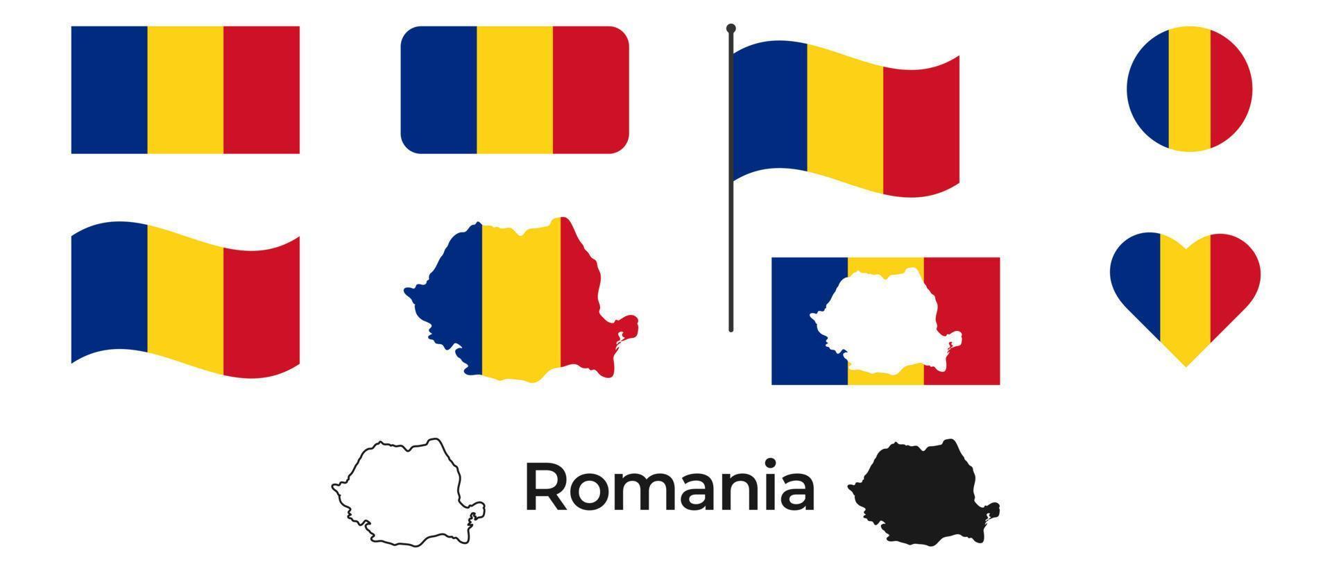 Flag of Romania. Silhouette of Romania. Vector illustration