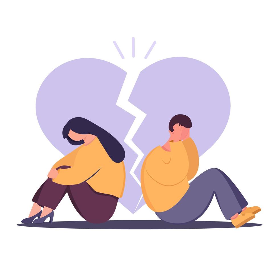 Dating couple having a conflict and relationship problems. Man and a woman in a quarrel. Conflicts between husband and wife. Two characters sitting back to back, disagreement, relationship troubles. vector