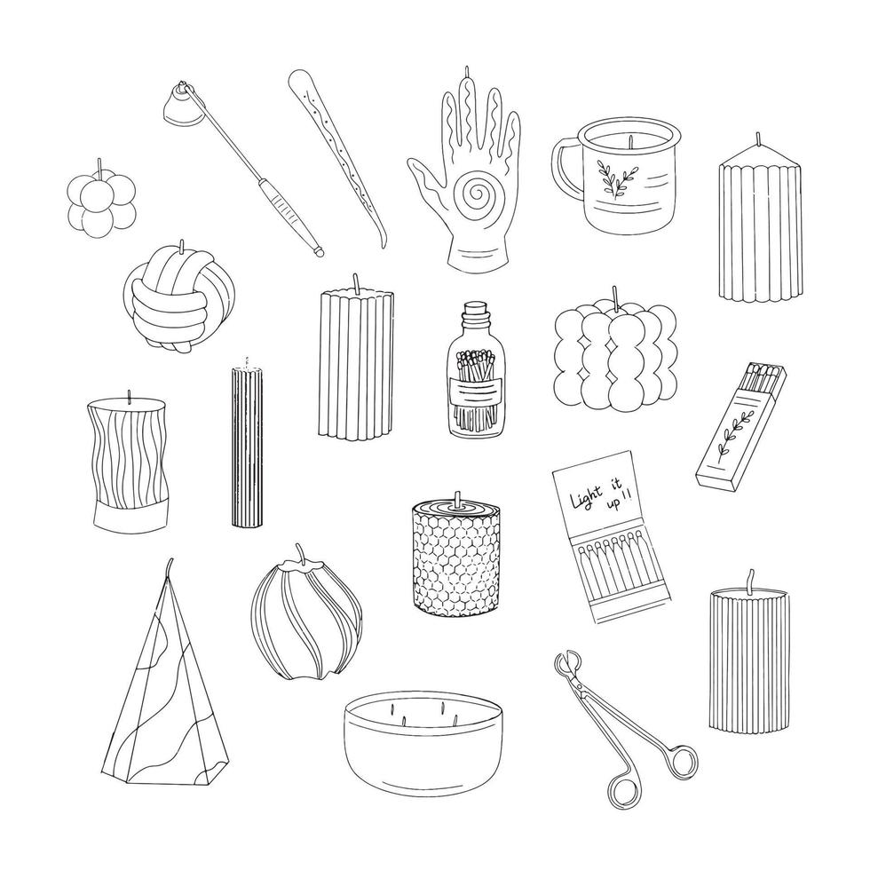 Hand drawn candle set. Doodle vector illustration isolated on white background