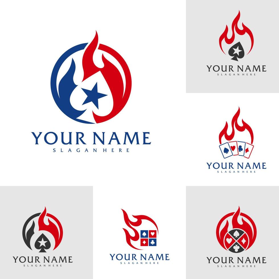conjunto de plantilla de vector de logotipo de póquer de fuego, conceptos creativos de diseño de logotipo de póquer