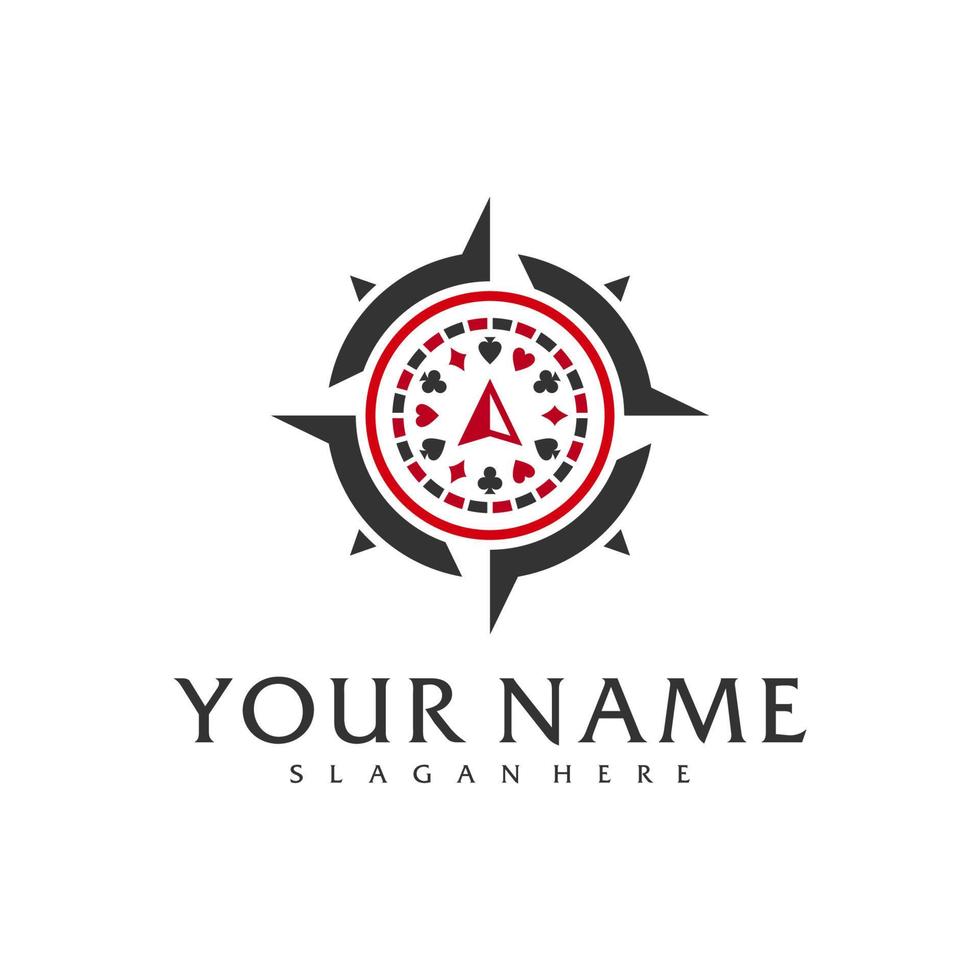 plantilla de vector de logotipo de póquer de brújula, conceptos de diseño de logotipo de póquer creativo