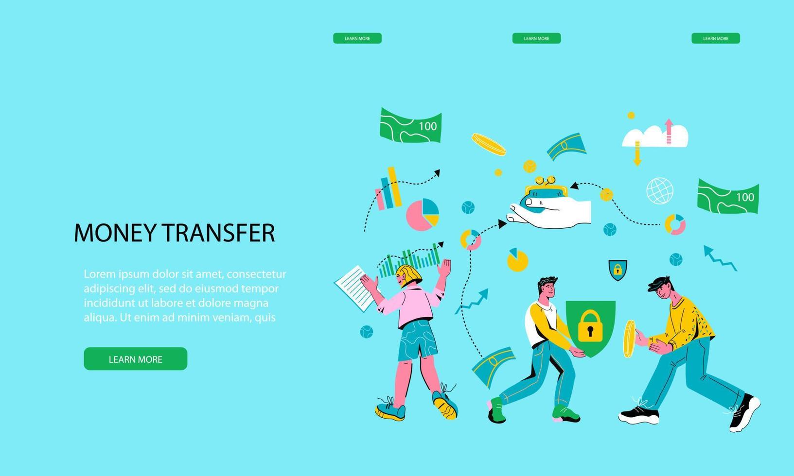 Financial transaction and money transfer online tracking app web page template. Internet payment and money transfer service concept with character of business woman . Cartoon vector illustration.