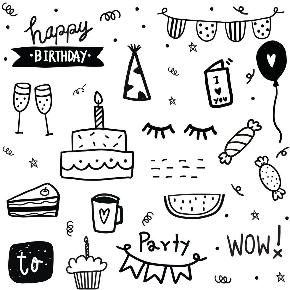 hand drawn birthday elements vector