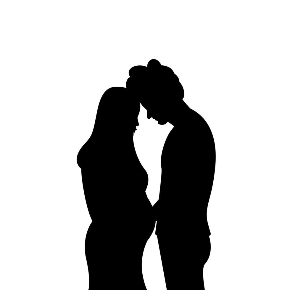 Silhouette of pregnant woman and man holding her belly. Vector illustration