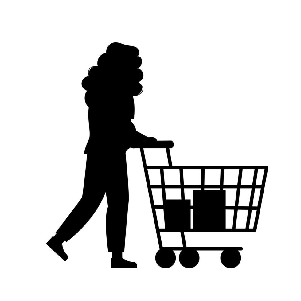 Silhouette of pregnant woman shopping. Vector illustration of a woman