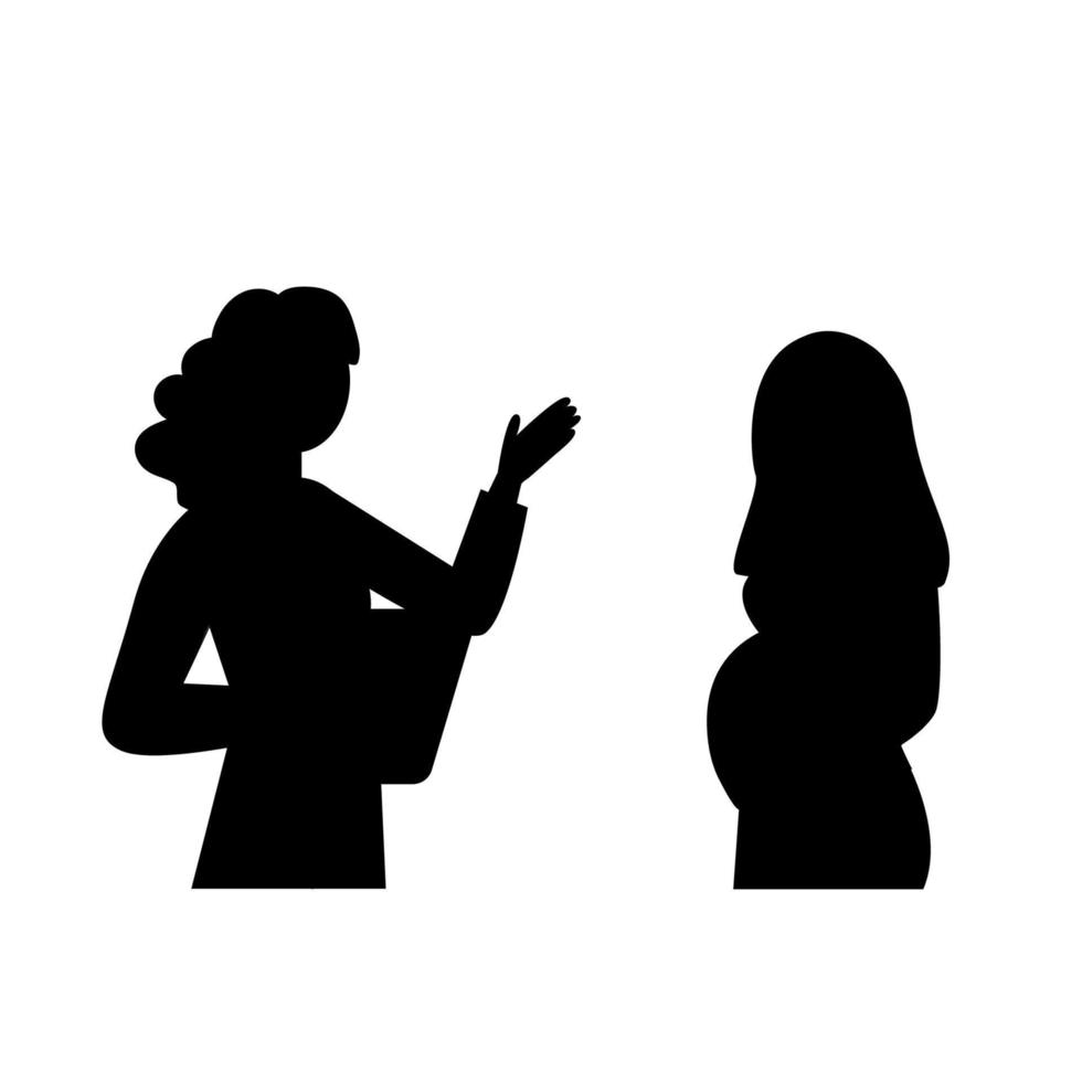 Silhouette of pregnant woman at doctor's appointment. Vector illustration of a woman