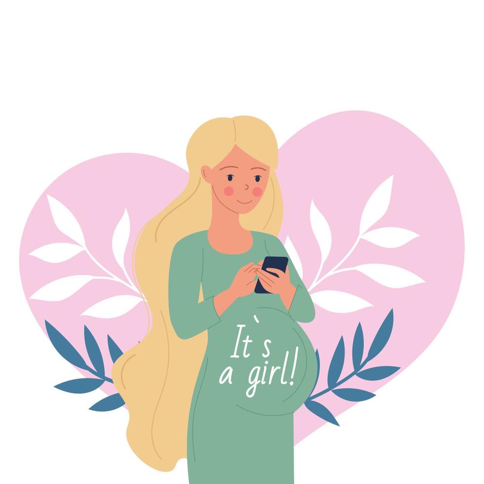 Woman pregnant with smartphone. It is a girl vector