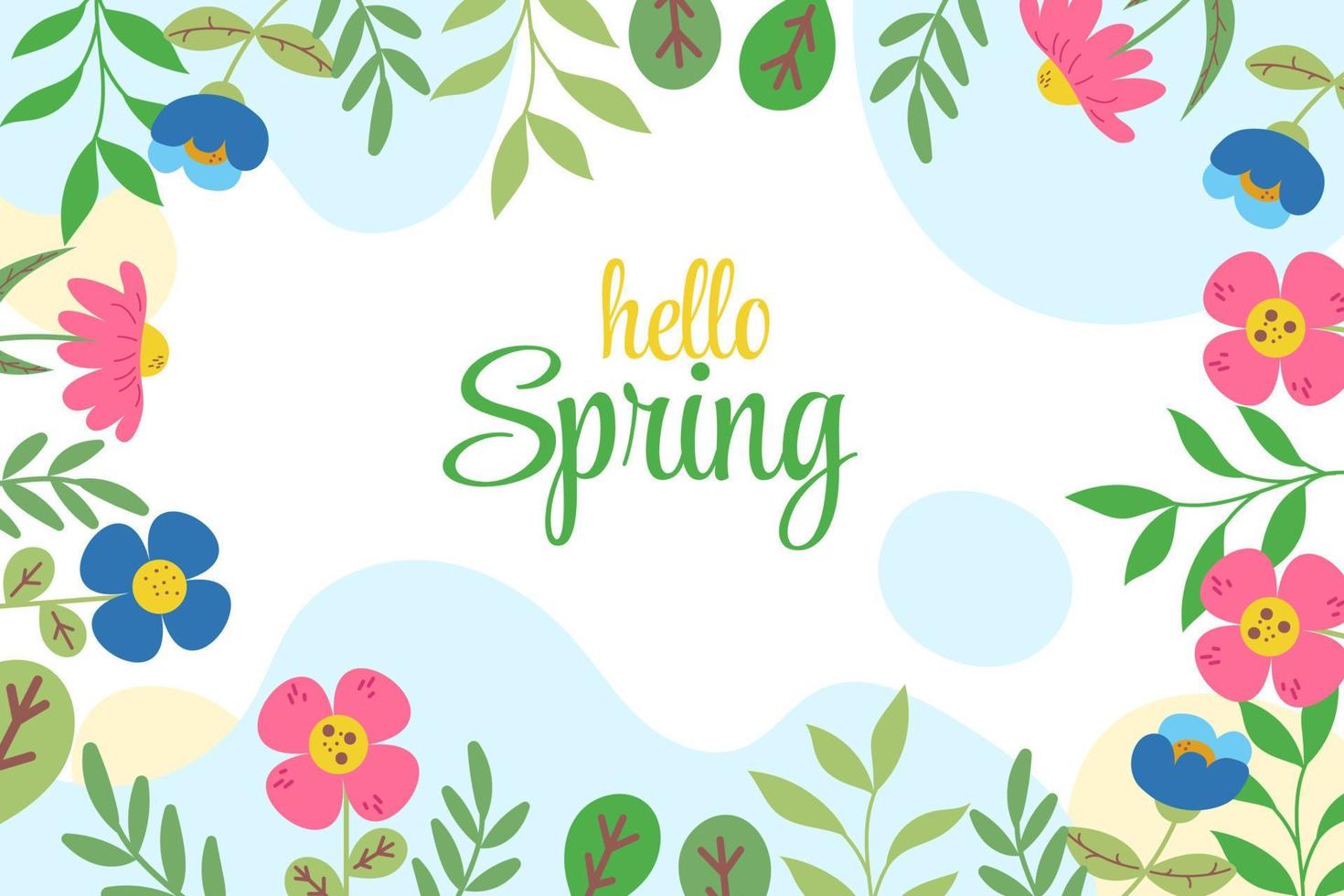 Flat spring background design with flowers. Hello spring vector