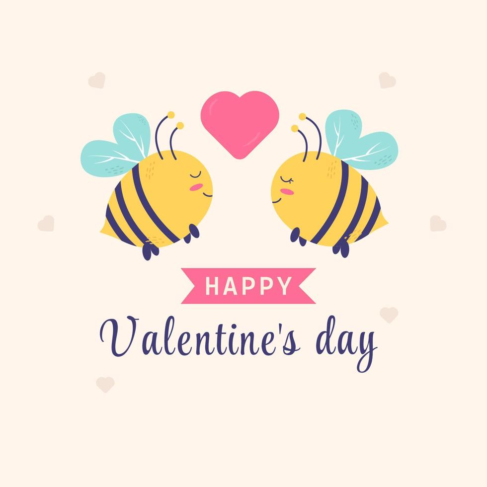 Happy valentine day bees in love. Vector