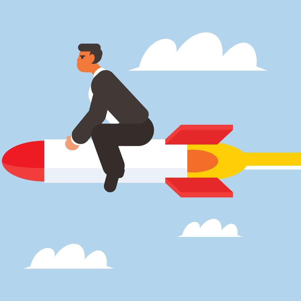 Businessman flying on the rocket vector clip art