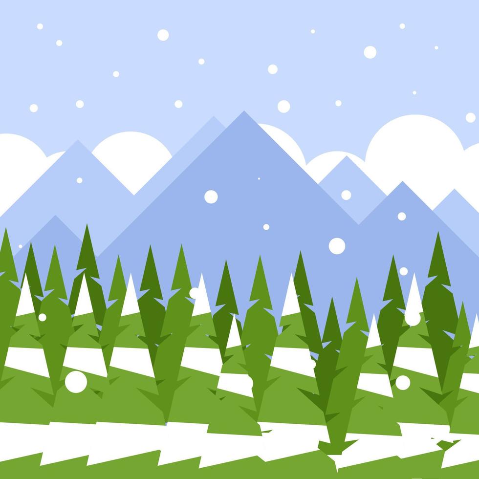 paisaje de invierno en un vector de bosque de pinos