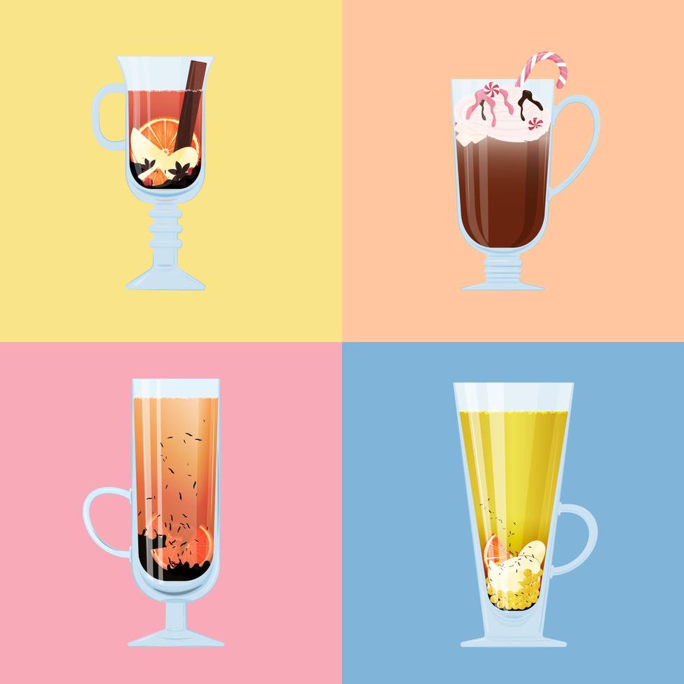 bebidas vívidas en cuadrados de colores vector