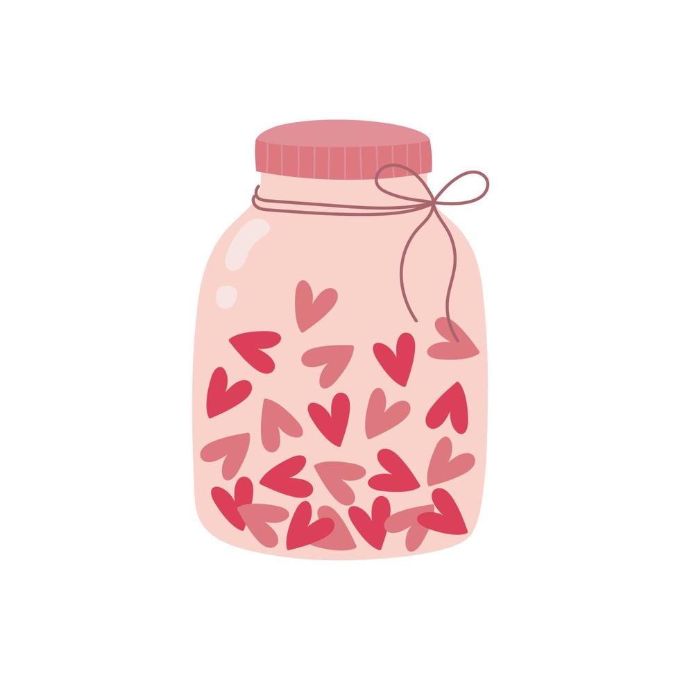 Hand drawn jar with hearts. Design element for greeting card, invitation, print, sticker. vector