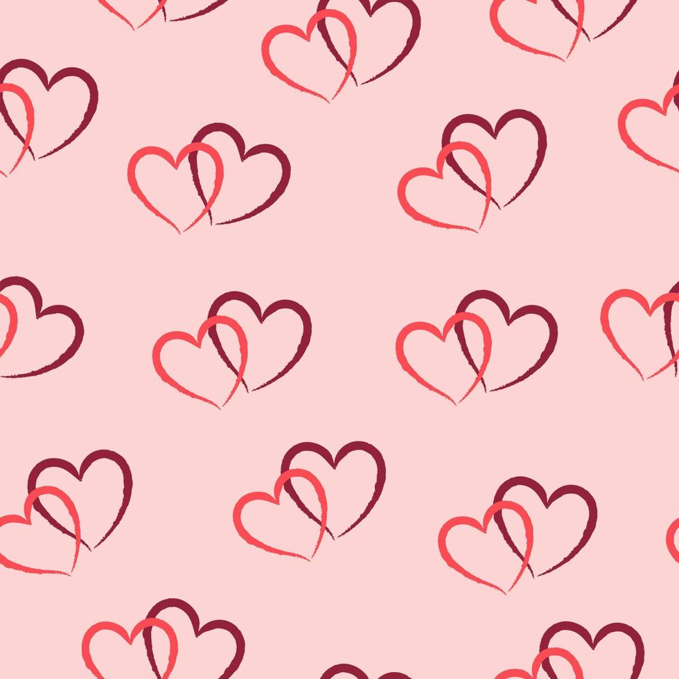 Abstract seamless pattern with pink and red hearts on a pink background. Hand drawn style vector