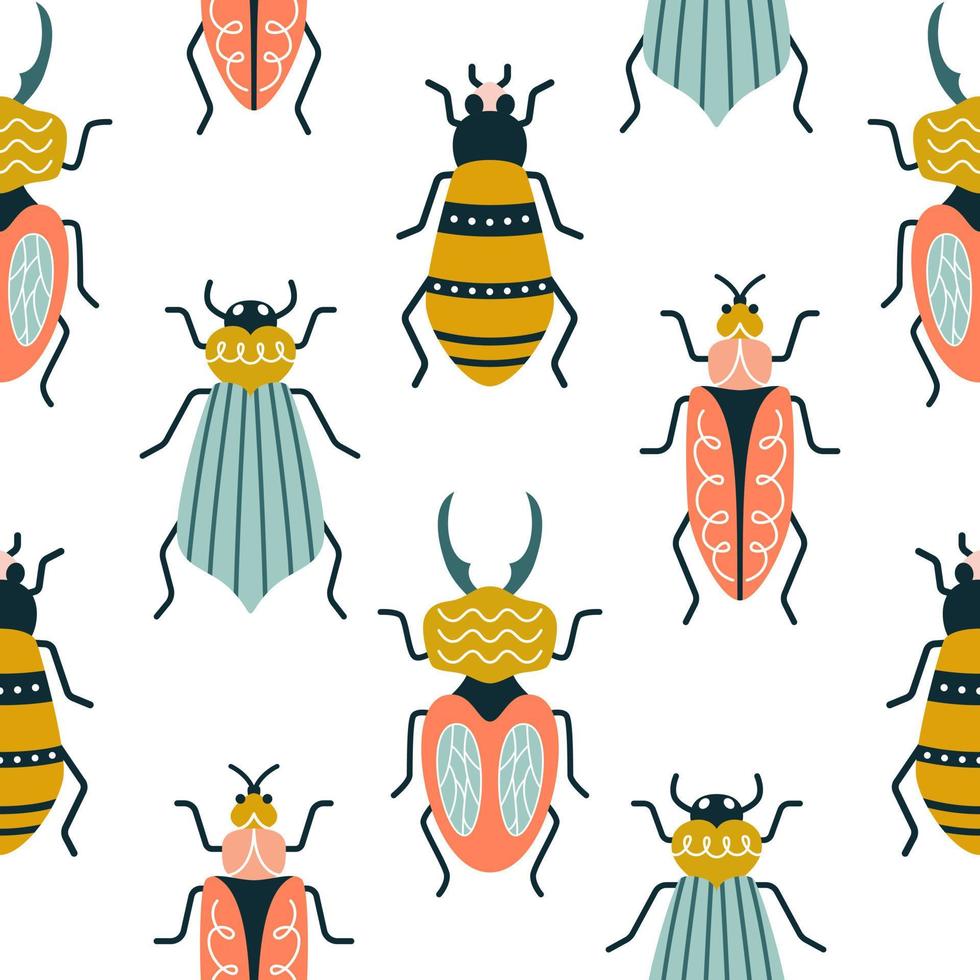 insectos multicolores sobre un fondo blanco en estilo art deco. patrón de vector transparente con hormigas