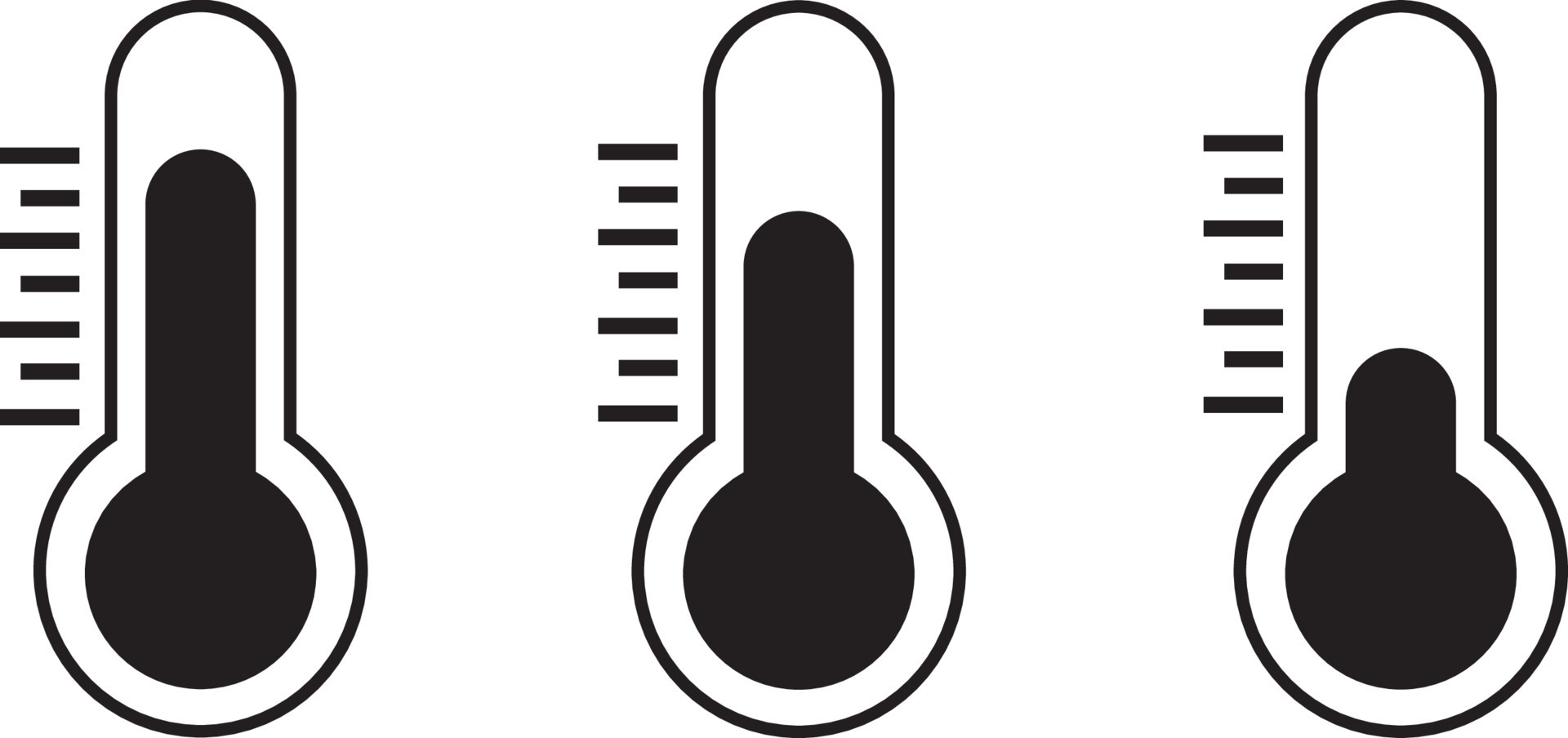 Temperature Symbol Set .Three vector thermometer showing the