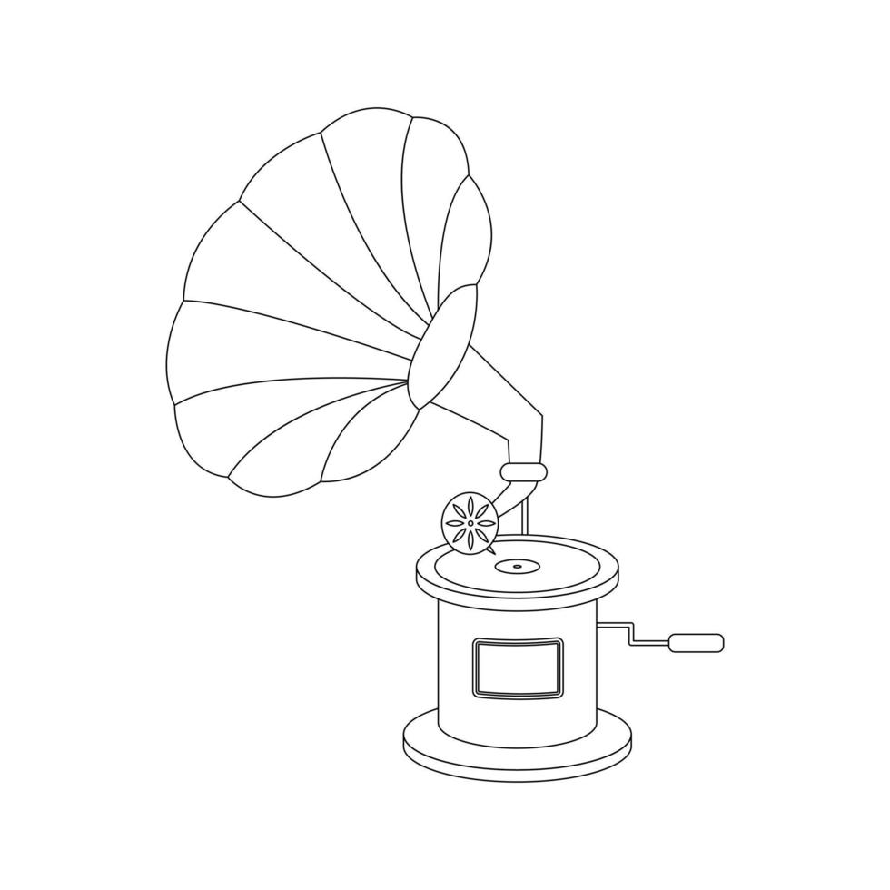Old gramophone. Illustration of the good old music of the gramophone. First music on vinyl. Vector illustration isolated on a white background
