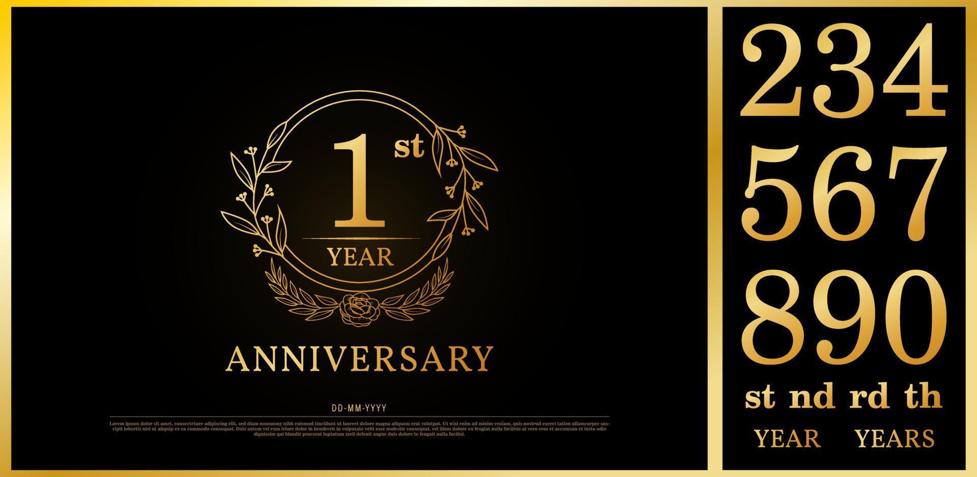 conjunto de número de logotipo de oro de aniversario vector