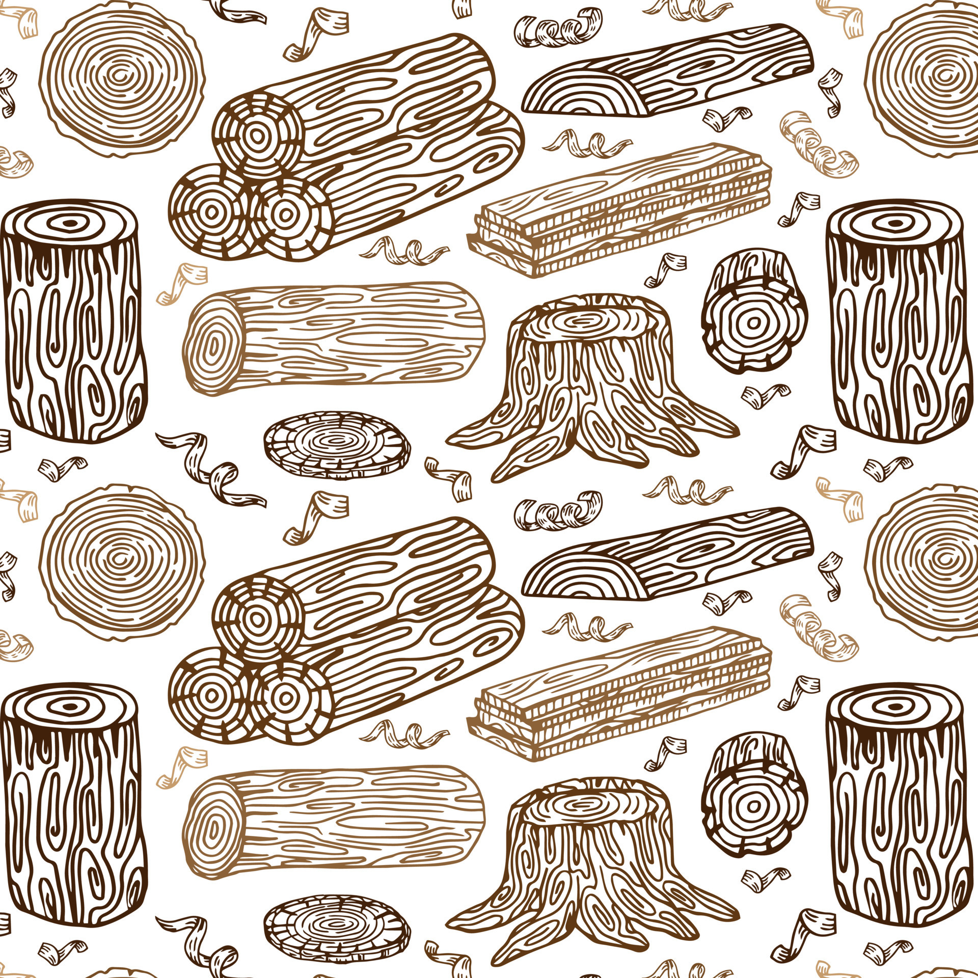Wood, burning materials. Vector sketch illustration collection