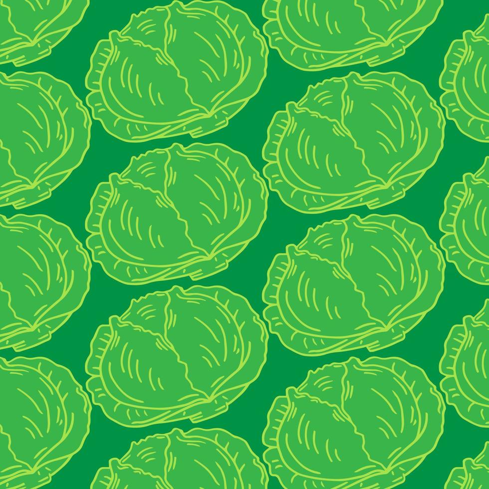 Vector seamless pattern with hand drawn cabbage on white background.