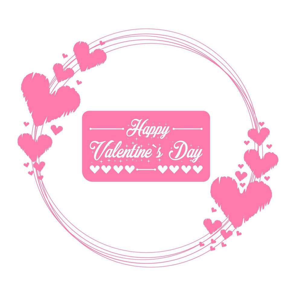 Happy valentines day frame in circle shape with pink hearts, greeting card vector