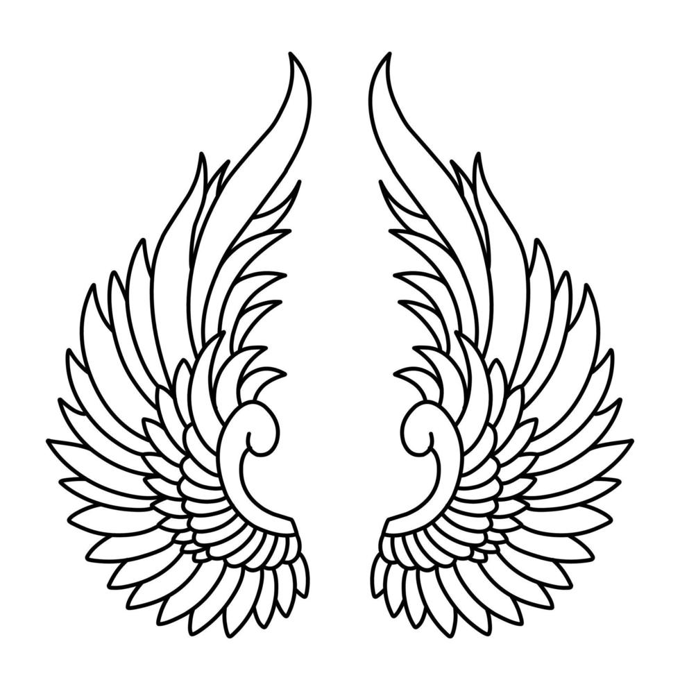 Free vector angel wings line art and outline