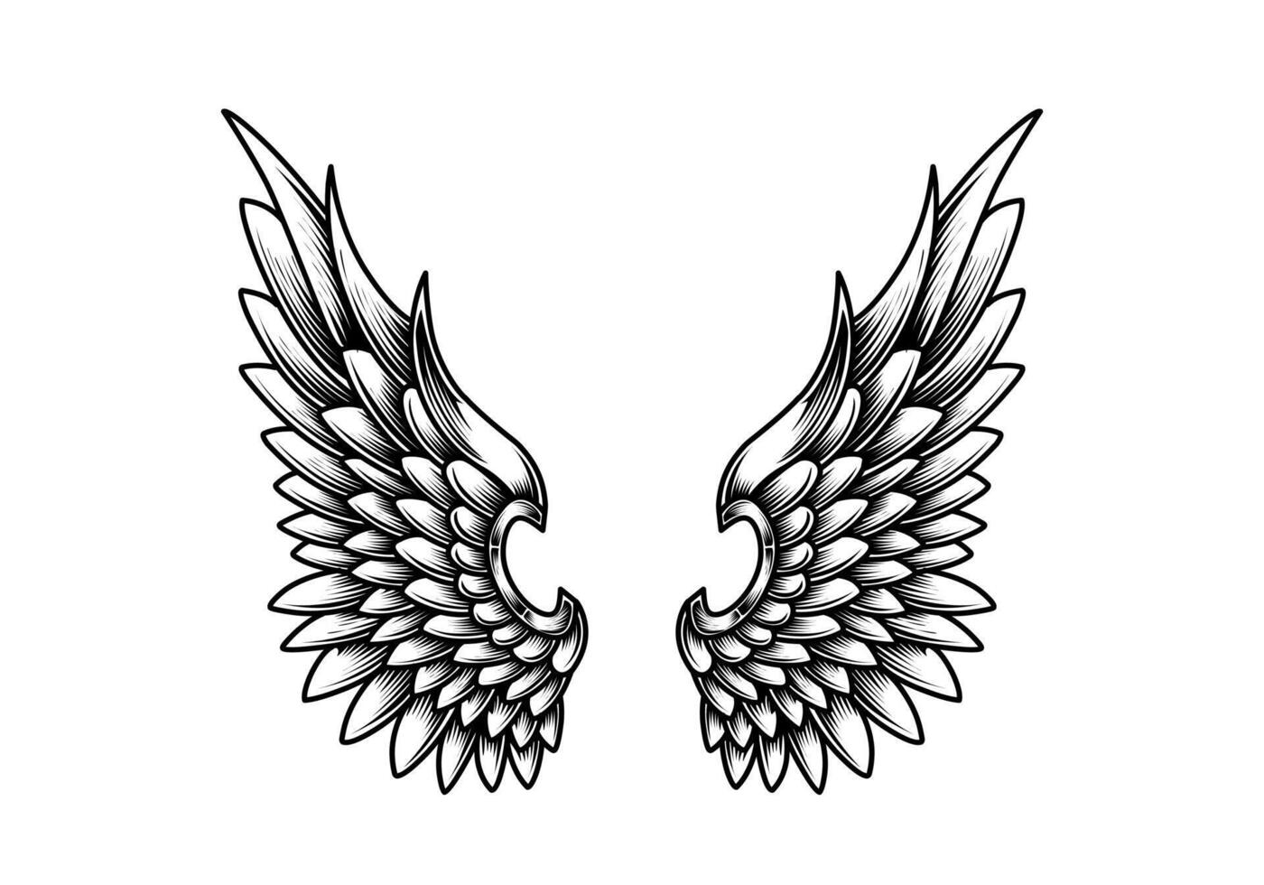 Free vector angel wings line art and outline