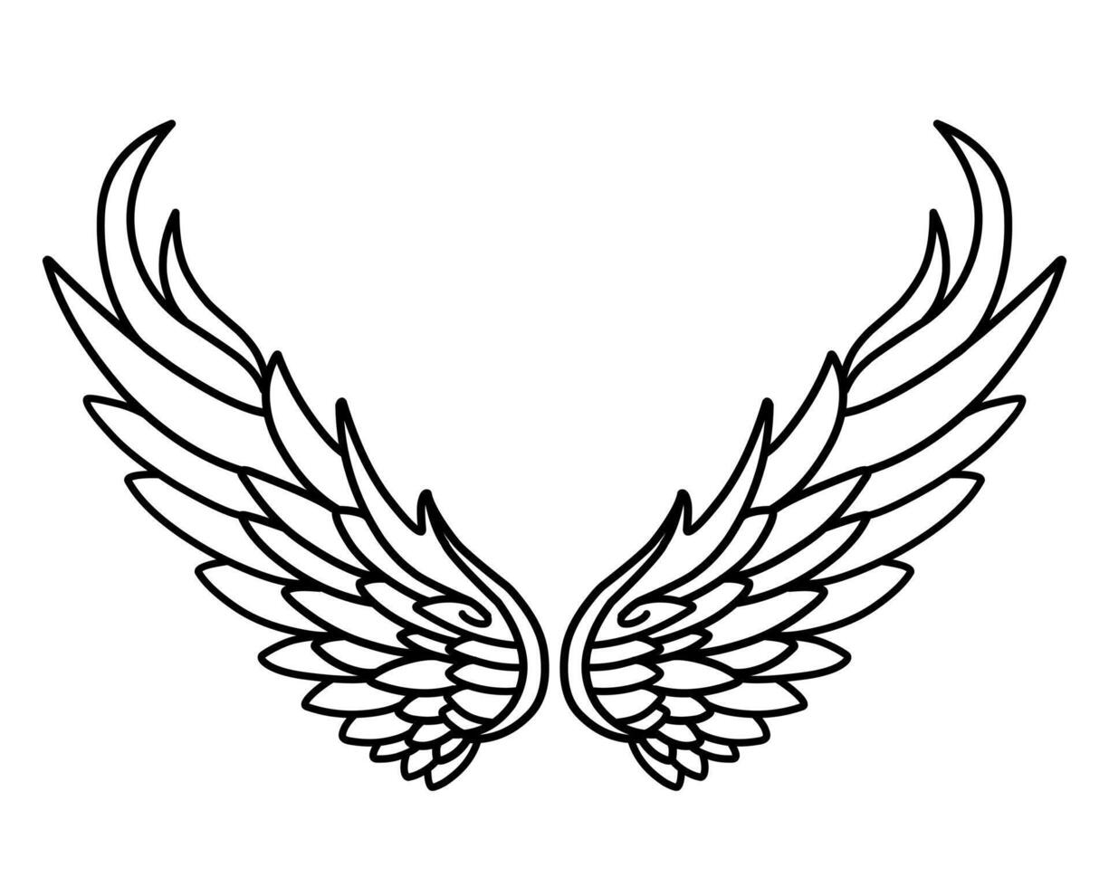 Free vector angel wings line art and outline