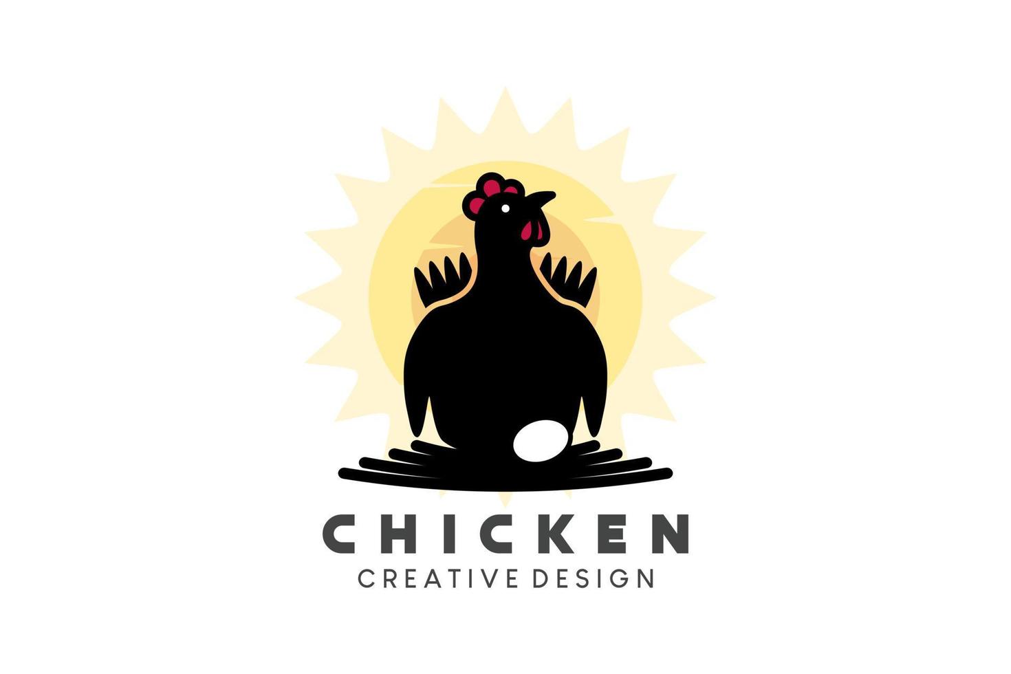 diseño de logotipo de gallina ponedora, granja de pollos, logotipo de pollo con silueta sentada en el nido vector