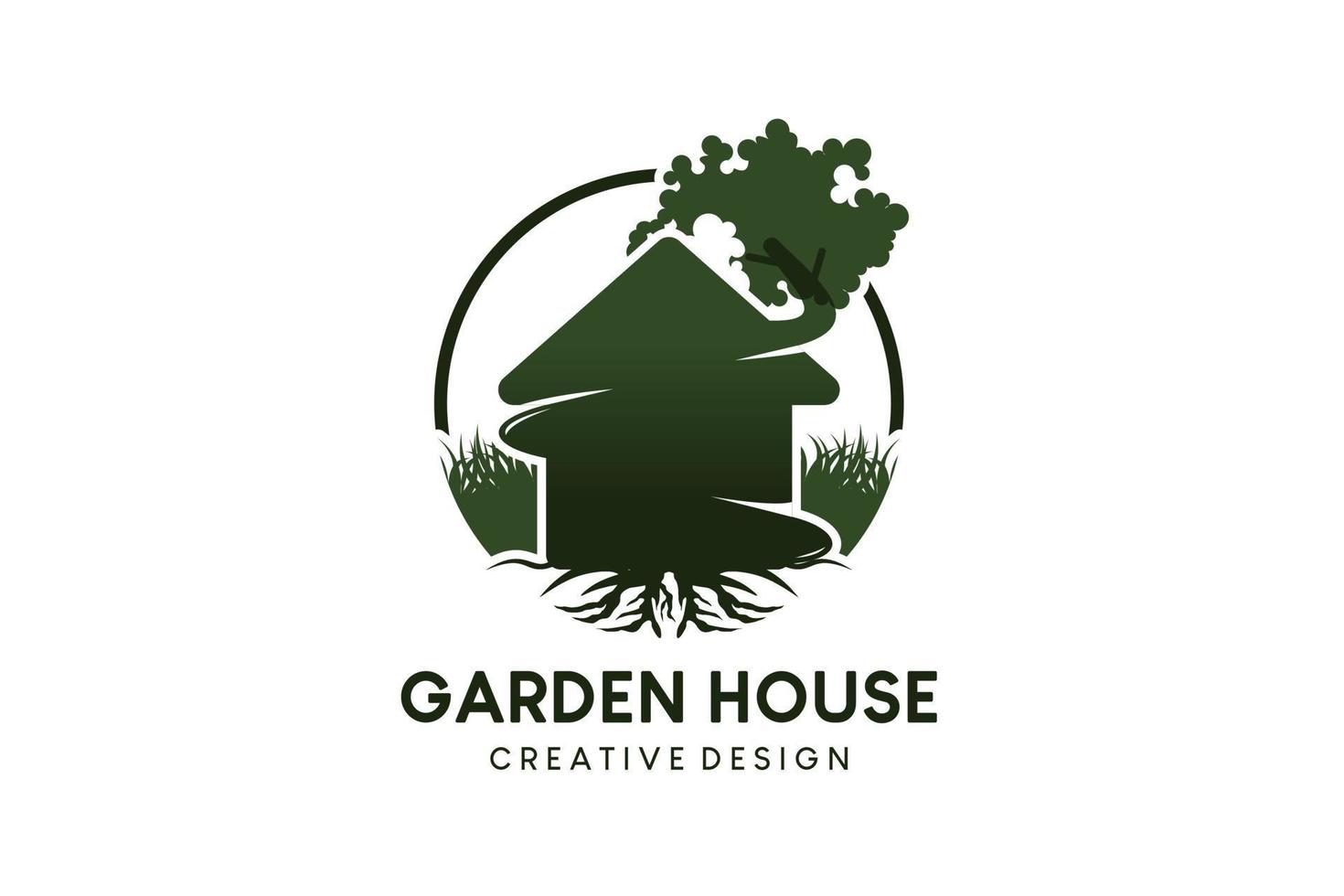 diseño del logotipo del icono de la casa, casa verde, casa del árbol, casa del jardín con concepto creativo vector