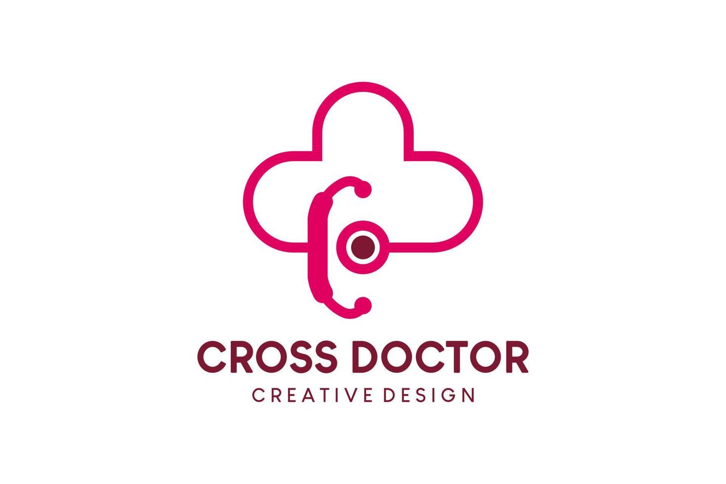 Doctor cross logo design, medical plus icon logo with stethoscope combined with plus icon vector