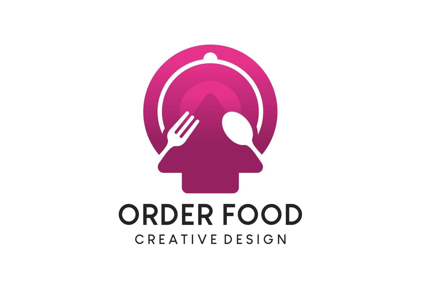 diseño de logotipo de alimentos en línea, ilustración de vector de logotipo de pedido de alimentos con cubiertos y concepto de icono de flecha