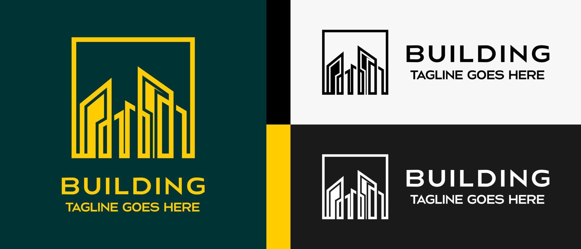 Building logo design template, building icon with luxury lines in a box. creative logo for building, construction, hotel, apartment, architect or housing. vector illustration