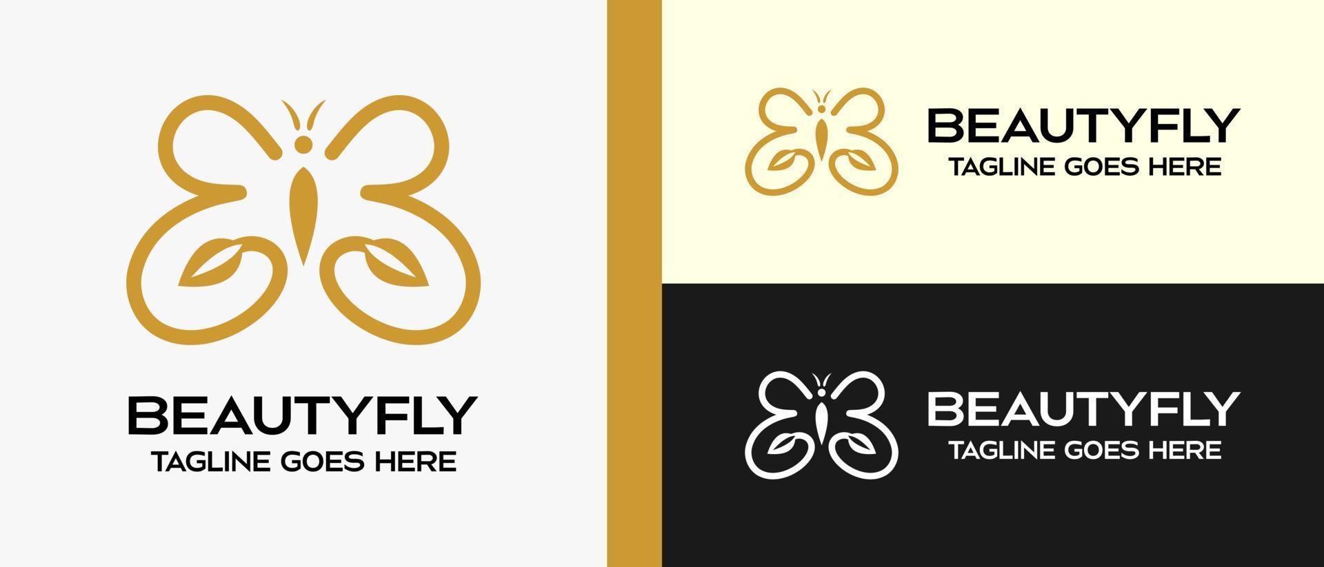 beauty logo design template, butterfly in luxury lines. vector illustration