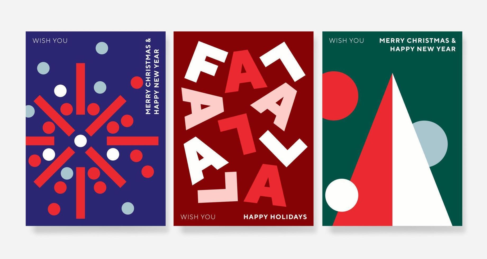 Merry Christmas and Happy New Year abstract geometric card design set. Modern flat minimalist style. Merry Christmas invitation, poster, greeting card vector
