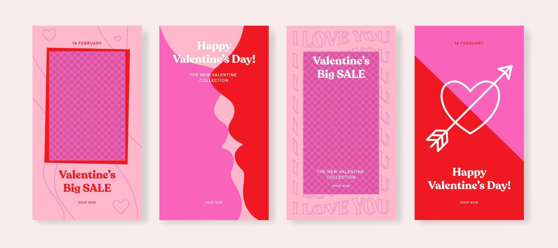 set of valentines sale banner for social media post template vector