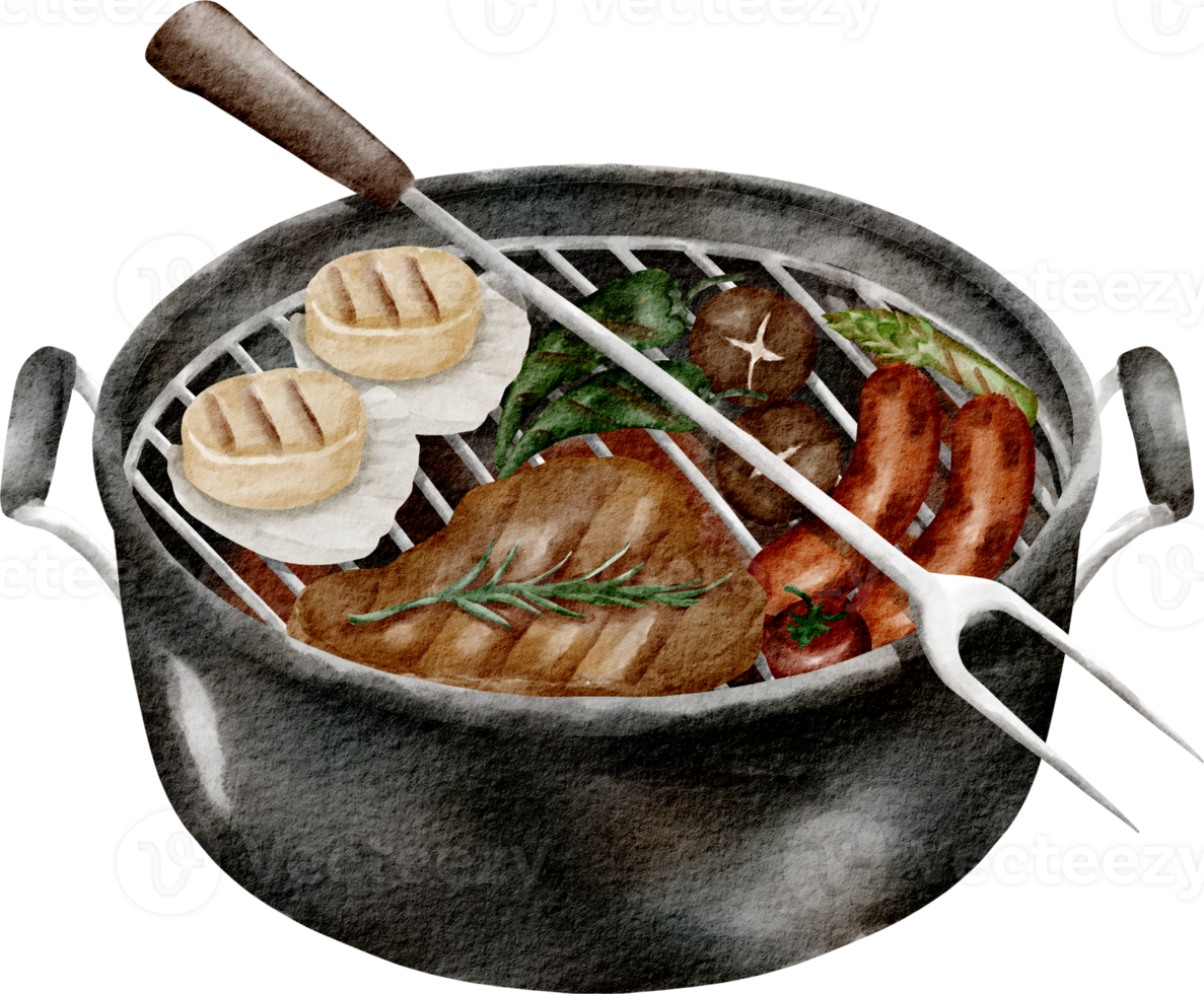 aquarelle barbecue grillé png